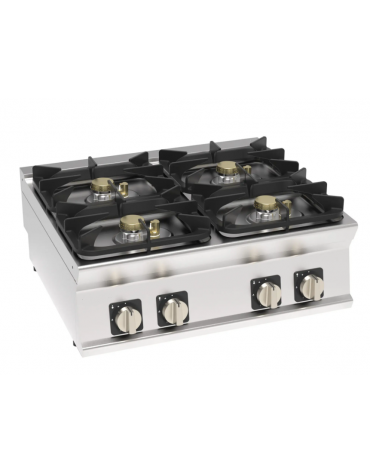 Cucina a gas da banco 4 fuochi super, potenza fuochi aperti 4x7,2kw - griglie in ghisa - cm 80x70x28h