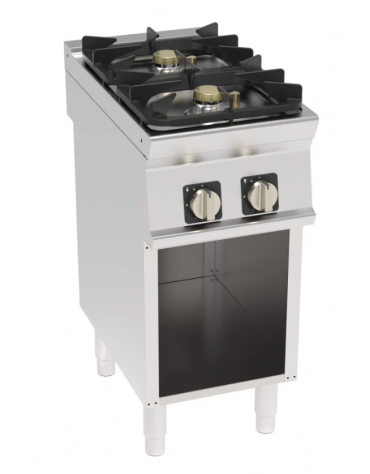Cucina a gas 2 fuochi su vano aperto, potenza fuochi aperti 1X3,3kw + 1X7,2kw - griglia in ghisa - cm 40x70x90h