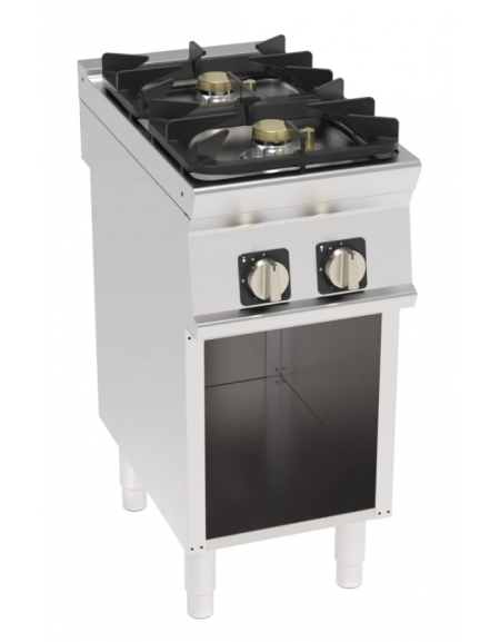Cucina a gas 2 fuochi su vano aperto, potenza fuochi aperti 2X7,2kw - griglie in ghisa - cm 40x70x90h