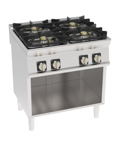 Cucina a gas 4 fuochi su vano aperto, potenza fuochi aperti 1x3,3kw+2x4,5kw+1x7,2kw - griglie in ghisa - cm 80x70x90h Cucina a gas 4 fuochi su vano aperto, potenza fuochi aperti 1x3,3kw+2x4,5kw+1x7,2kw - griglie in ghisa - cm 80x70x90h