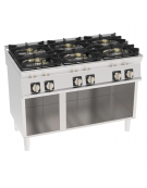 Cucina a gas 6 fuochi in acciaio Inox su vano aperto, con piano ermetico - potenza fuochi 3x5kw + 3x7,5kw - cm 120x70x90h