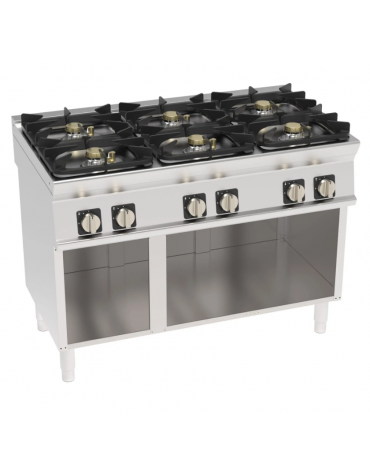 Cucina a gas 6 fuochi su vano aperto, potenza fuochi aperti 2x7,2kw+2x3,3kw+2x4,5kw - griglie in ghisa - cm 120x70x90h Cucina a gas 6 fuochi su vano aperto, potenza fuochi aperti 2x7,2kw+2x3,3kw+2x4,5kw - griglie in ghisa - cm 120x70x90h