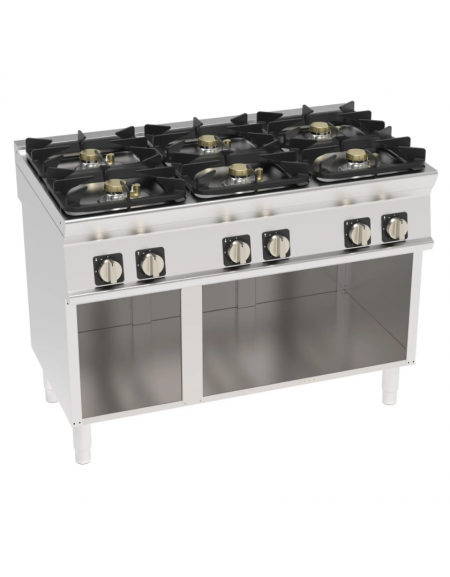 Cucina a gas 6 fuochi su vano aperto, potenza fuochi aperti 2x7,2kw+2x3,3kw+2x4,5kw - griglie in ghisa - cm 120x70x90h Cucina a gas 6 fuochi su vano aperto, potenza fuochi aperti 2x7,2kw+2x3,3kw+2x4,5kw - griglie in ghisa - cm 120x70x90h