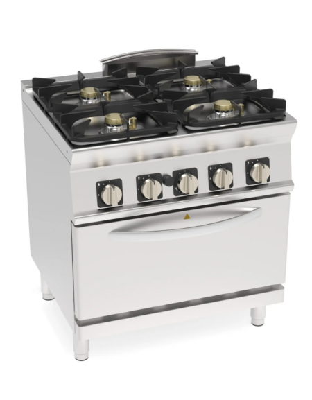 Cucina a gas ermetica 4 fuochi, potenza 2x5kw + 2x7,5kw - su forno statico a gas GN 2/1, camera cm 57,5x65x30 - cm 80x70x90h Cucina a gas ermetica 4 fuochi, potenza 2x5kw + 2x7,5kw - su forno statico a gas GN 2/1, camera cm 57,5x65x30 - cm 80x70x90h