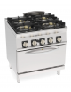 Cucina a gas ermetica 4 fuochi, potenza 2x5kw + 2x7,5kw - su forno statico a gas GN 2/1, camera cm 57,5x65x30 - cm 80x70x90h