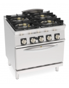 Cucina a gas ermetica 4 fuochi, potenza 4x7,5Kw - su forno statico a gas GN 2/1, camera cm 57,5x65x30 - cm 80x70x90h Cucina a gas ermetica 4 fuochi, potenza 4x7,5Kw - su forno statico a gas GN 2/1, camera cm 57,5x65x30 - cm 80x70x90h