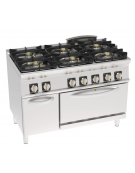 Cucina a gas 6 fuochi, forno elett. vent. GN 1/1, fuochi aperti 2x3,3+2x4,5+2x7,2kw - cam. forno cm 57,5x51,5x30 - cm 120x70x90h
