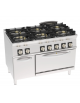 Cucina a gas ermetica 6 fuochi, potenza 3x5kw+3x7,5kw - su forno elettrico ventilato GN 1/1 - cm 120x70x90h