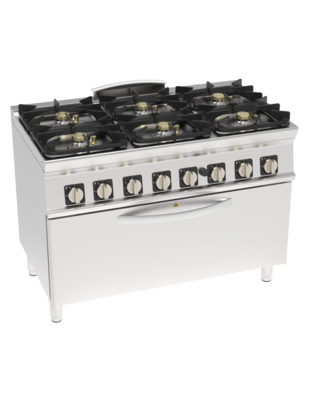 Cucina a gas 6 fuochi, forno elettrico, fuochi aperti 2x7,2kw+2x3,3kw+2x4,5kw - cam. forno cm 92,5x63x30 - cm 120x70x90h