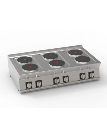 Cucina elettrica da banco trifase-15,6kw, 6 piastre cm Ø22 - cm 120x70x28h
