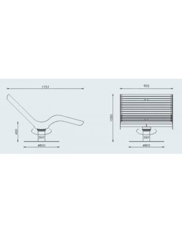 Panchina Chaise longue rotante 360°, in acciaio e doghe in legno di pregio - autoportante - cm 60x175x109h