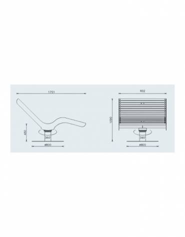 Panchina Chaise longue rotante 360°, in acciaio e doghe in legno di pregio - da tassellare - cm 60x175x109h