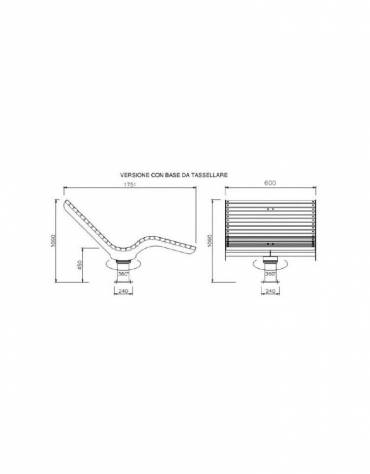 Panchina Chaise longue rotante 360°, in acciaio e doghe in legno di pino - da tassellare - cm 60x175x109h