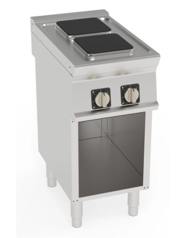 Cucina elettrica trifase-5,2kw, 2 piastre quadre cm 22x22, su vano aperto cm 33x57,4x39,5 - dim tot. cm 40x70x90h Cucina elettrica trifase-5,2kw, 2 piastre quadre cm 22x22, su vano aperto cm 33x57,4x39,5 - dim tot. cm 40x70x90h