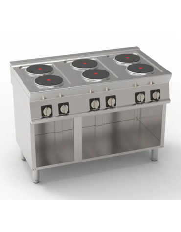 Cucina elettrica trifase-15,6kw, 6 piastre cm Ø22 su vano aperto dim. cm 113x57,4x39,5h - dim tot. cm 120x70x90h