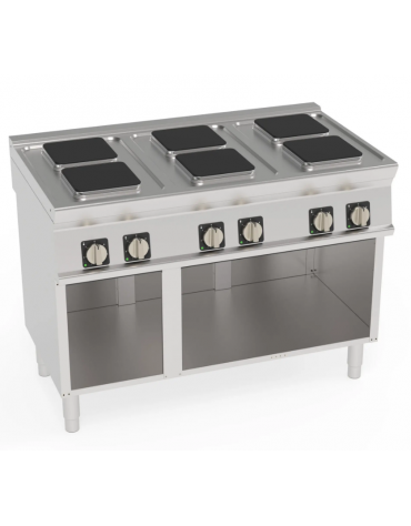 Cucina elettrica trifase - 15,6 kw, 6 piastre quadre cm 22x22, su vano aperto  - dim tot. cm 120x70x90h