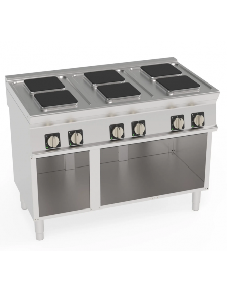 Cucina elettrica trifase - 15,6 kw, 6 piastre quadre cm 22x22, su vano aperto  - dim tot. cm 120x70x90h Cucina elettrica trifase - 15,6 kw, 6 piastre quadre cm 22x22, su vano aperto  - dim tot. cm 120x70x90h