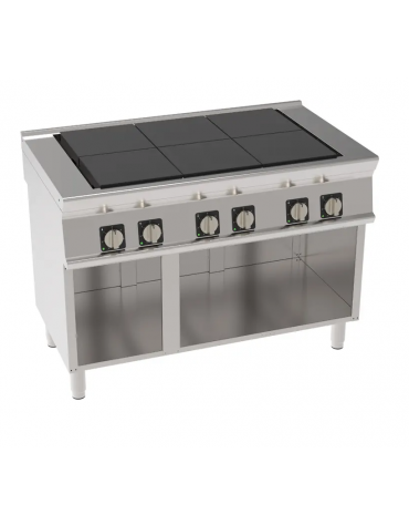 Cucina elettrica trifase-18kw, 6 piastre quadre basculanti cm 30x30 su vano aperto cm 113x57,4x39,5 - cm tot. 120x70x90h