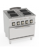 Cucina elettrica trifase-15,4kw, 4 piastre cm 22x22, su forno elett. vent. GN1/1, con camera cm 57x51,5x30 -cm 80x70x90h Cucina elettrica trifase-15,4kw, 4 piastre cm 22x22, su forno elett. vent. GN1/1, con camera cm 57x51,5x30 -cm 80x70x90h