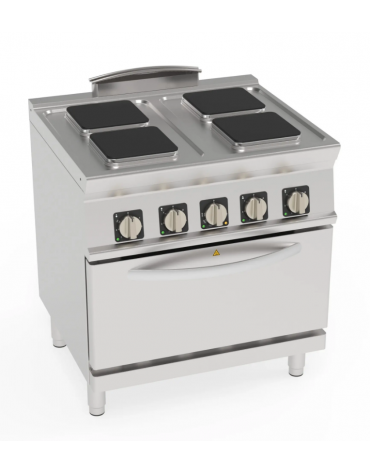 Cucina elettrica trifase-15,4kw, 4 piastre cm 22x22, su forno elett. vent. GN1/1, con camera cm 57x51,5x30 -cm 80x70x90h Cucina elettrica trifase-15,4kw, 4 piastre cm 22x22, su forno elett. vent. GN1/1, con camera cm 57x51,5x30 -cm 80x70x90h