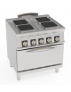 Cucina elettrica 4 piastre ermetiche quadrate, su forno elettrico ventilato GN 1/1 - potenza tot. 15,4 Kw trifase - cm 80x70x90h