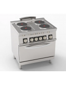 Cucina elettrica trifase-14kw, 4 piastre cm Ø22, su forno elettrico GN2/1 con camera cm 57,5x65x30 - cm 80x70x90h