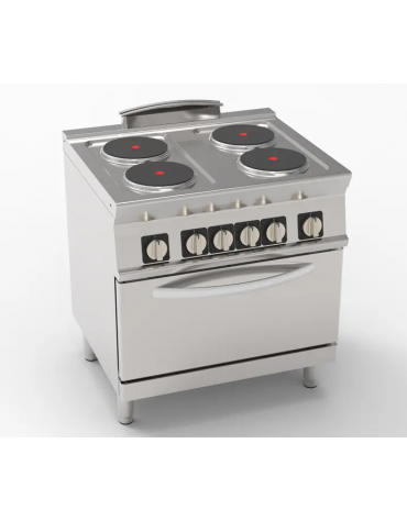 Cucina elettrica trifase-14kw, 4 piastre cm Ø22, su forno elettrico GN2/1 con camera cm 57,5x65x30 - cm 80x70x90h