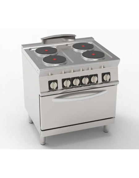 Cucina elettrica trifase-14kw, 4 piastre cm Ø22, su forno elettrico GN2/1 con camera cm 57,5x65x30 - cm 80x70x90h