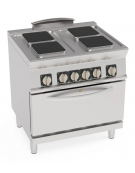 Cucina elettrica trifase-15,1kw, 4 piastre cm 22x22, su forno elettrico GN2/1, con camera cm 57,5x65x30 -cm 80x70x90h Cucina elettrica trifase-15,1kw, 4 piastre cm 22x22, su forno elettrico GN2/1, con camera cm 57,5x65x30 -cm 80x70x90h