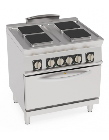 Cucina elettrica trifase-15,1kw, 4 piastre cm 22x22, su forno elettrico GN2/1, con camera cm 57,5x65x30 -cm 80x70x90h Cucina elettrica trifase-15,1kw, 4 piastre cm 22x22, su forno elettrico GN2/1, con camera cm 57,5x65x30 -cm 80x70x90h