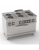 Cucina elettrica 6 piastre ermetiche tonde, su forno elettrico statico full size - potenza tot. 21,9Kw trifase - cm 120x70x90h