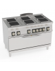Cucina elettrica 6 piastre ermetiche quadrate, su forno elettrico statico full size, potenza tot. 21,9Kw trifase - cm 120x70x90h