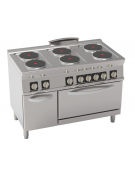 Cucina elettrica 6 piastre ermetiche tonde, su forno elettrico statico GN 2/1 - potenza tot. 20,9Kw trifase - cm 120x70x90h