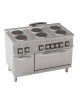 Cucina elettrica 6 piastre ermetiche tonde, su forno elettrico statico GN 2/1 - potenza tot. 20,9Kw trifase - cm 120x70x90h