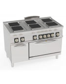 Cucina elettrica trifase-20,3kw, 6 piastre cm 22x22, su forno elettrico GN2/1, con camera cm 57,5x65x30 -cm 120x70x90h Cucina elettrica trifase-20,3kw, 6 piastre cm 22x22, su forno elettrico GN2/1, con camera cm 57,5x65x30 -cm 120x70x90h