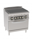 Cucina  tuttopiastra elettrica cm 76,3x58, trifase-13kw, su forno elet. vent. GN1/1 camera cm 57,5x51,5x30 -dim tot. cm 80x70x90