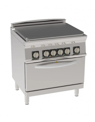 Cucina tuttopiastra elettrica 4 zone cottura, su forno elettrico ventilato GN 1/1 - potenza tot. 13Kw trifase - cm 80x70x90h