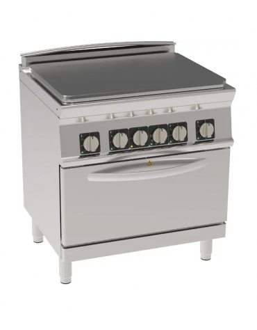 Cucina tuttopiastra elettrica cm 76,3x58, trifase-12,7kw,  su forno elet. statico camera cm 57,5x65x30 - dim tot. cm 80x70x90h
