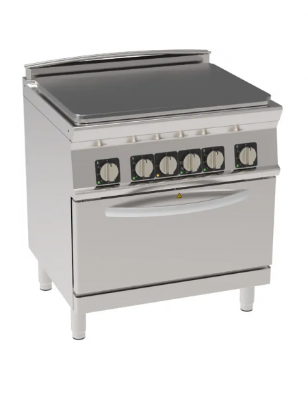 Cucina tuttopiastra elettrica 4 zone cottura, su forno elettrico statico GN2/1 - potenza tot. 13,3Kw trifase - cm 80x70x90h