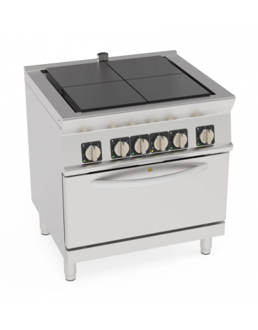 Cucina elettrica trifase-16,7kw, 4 piastre quadre basculanti 30x30, forno elett. statico, camera cm 57,5x65x30-tot. cm 80x70x90