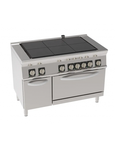 Cucina elettrica trifase-22,7kw, 6 piastre quadre basculanti 30x30, forno elet. statico GN2/1 - cm 120x70x90h