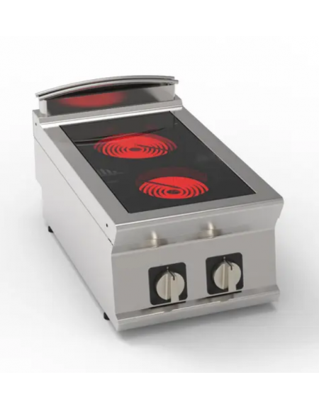 Cucina elettrica in vetroceramica da banco trifase - 4,3kw, con 2 zone di cottura - cm 40x70x28h