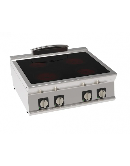 Cucina elettrica in vetroceramica da banco trifase-8,6kw, con 4 zone di cottura - cm 80x70x28h