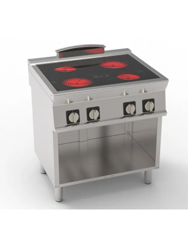 Cucina elettrica in vetroceramica su vano aperto trifase-8,6kw, con 4 zone di cottura - cm 80x70x90h