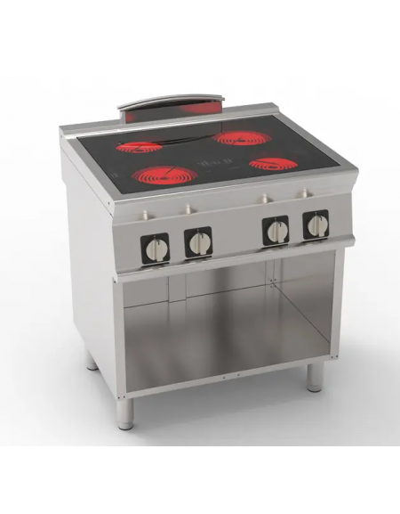 Cucina elettrica in vetroceramica su vano aperto trifase-8,6kw, con 4 zone di cottura - cm 80x70x90h