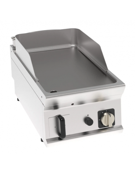 Fry top a gas da banco, 7 kw, piastra liscia, consumo gas 0,74 m³/h - sup. di cottura cm 35,3x56,4  - dim. 40x70x28h
