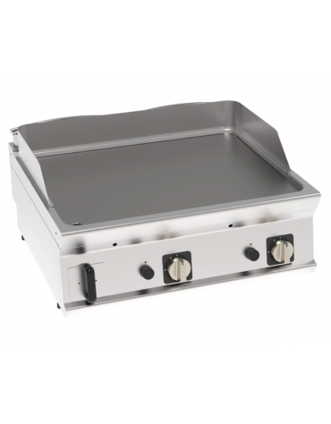 Fry top a gas da banco, 14 kw, piastra liscia, consumo gas 1,48 m³/h - sup. di cottura cm 74,8x56,4  - dim. 80x70x28h