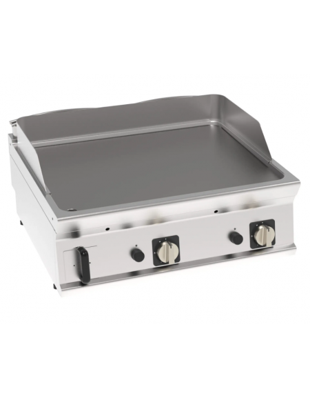 Fry top a gas da banco, 14 kw, piastra liscia, consumo gas 1,48 m³/h - sup. di cottura cm 74,8x56,4  - dim. 80x70x28h