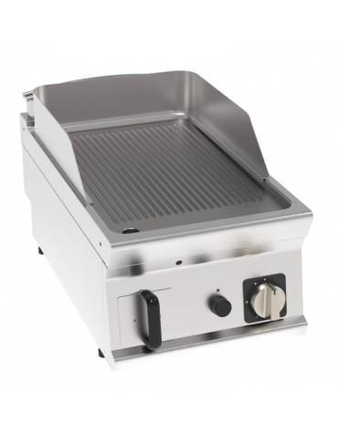Fry top a gas da banco, 7 kw, piastra rigata, consumo gas 0,74 m³/h - sup. di cottura cm 35,3x56,4  - dim. 40x70x28h