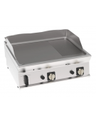 Fry top a gas da banco, 14 kw, piastra 1/3Rigata 2/3Liscia, cons. gas 1,48 m³/h - sup. di cottura cm 74,8x56,4  - dim. 80x70x28h
